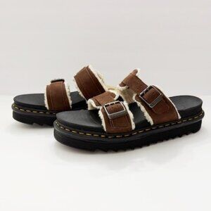 Dr. Martens Unisex Myles Faux Fur Brown Suede Buckle Slide Sandals Men's 11 NIB